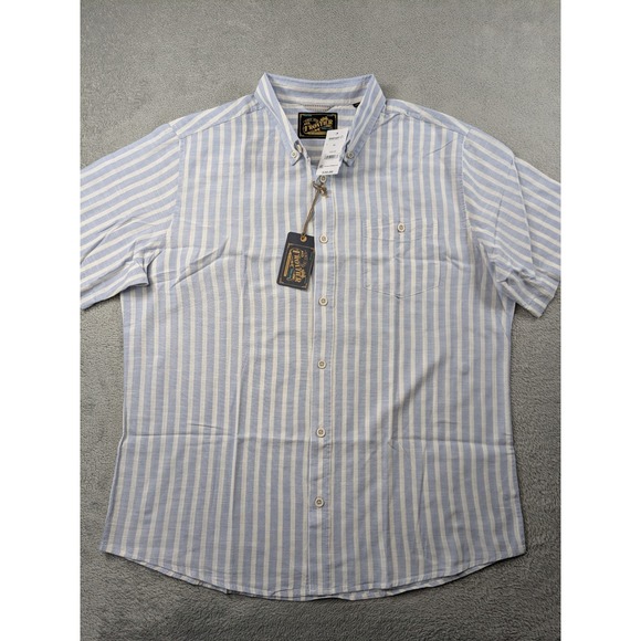 Frontier Threads by Weatherproof Mens XL Blue White Striped Cotton Shirt NWT - Picture 2 of 13